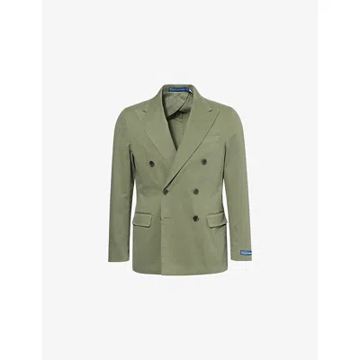 Polo Ralph Lauren Mens Light Moss Double-breasted Peak-lapel Brushed Cotton Blazer