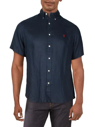 Polo Ralph Lauren Mens Linen Collared Button-down Shirt In Blue
