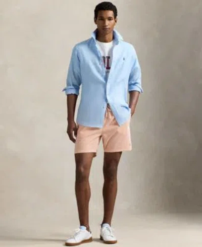 Polo Ralph Lauren Mens Linen Shirt Madras Logo Jersey T Shirt Swim Trunks Leather Sneakers In White,light Blue,navy