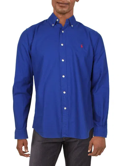 Polo Ralph Lauren Mens Logo Cotton Button-down Shirt In Blue