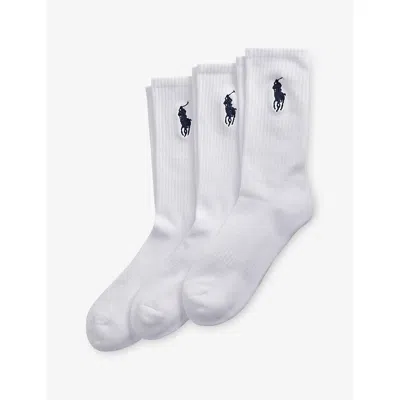 Polo Ralph Lauren Mens  Logo-embroidered Stretch Cotton-blend Crew Socks Pack Of Three In White