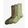 Polo Ralph Lauren Mens Ltolv/clsdrbolv/def Grn Logo-embroidered Pack-of-three Stretch-cotton Crew Socks In Multi