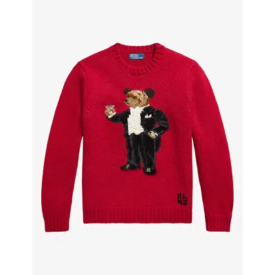 Polo Ralph Lauren Mens Martini Bear Wool Knit Jumper Regal Carmine In Red