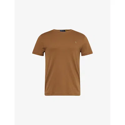 Polo Ralph Lauren Mens Nature Brown Logo-embroidered Slim-fit Pima-cotton T-shirt