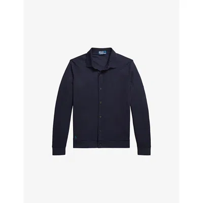 Polo Ralph Lauren Mens Navy Brand-embroidered Mesh-texture Cotton Cardigan In Blue
