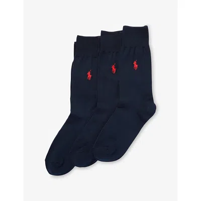 Polo Ralph Lauren Mens Navy Brand-embroidered Pack Of Three Cotton-blend Socks In Blue