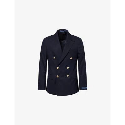 Polo Ralph Lauren Mens Navy Doleskin Double-breasted Peak-lapel Wool Blazer