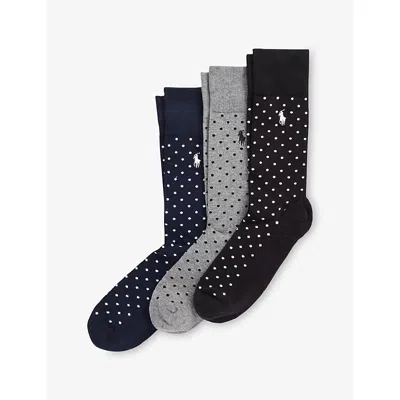 Polo Ralph Lauren Mens Navy Dotted Pack Of Three Cotton-blend Socks In Multi