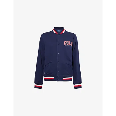 Polo Ralph Lauren Mens Navy Logo-embroidered Cotton-blend Varsity Jacket