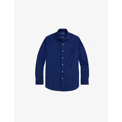 Polo Ralph Lauren Mens Navy Logo-embroidered Custom-fit Cotton-corduroy Shirt In Blue