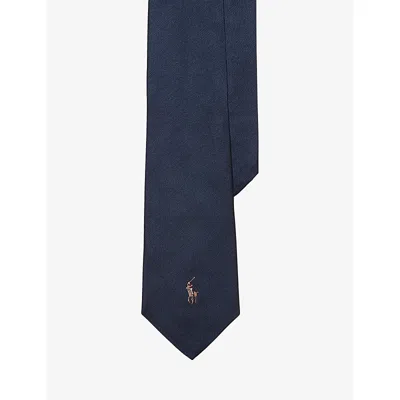 Polo Ralph Lauren Mens Logo-embroidered Silk-repp Tie Navy In Blue
