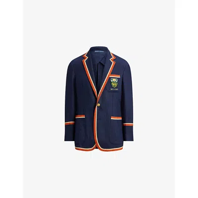 Polo Ralph Lauren Mens Navy Tailored Single-breasted Linen Cricket Blazer In Blue