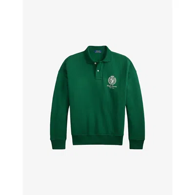 Polo Ralph Lauren Mens New Forest Crest-print Polo-collar Cotton-blend Sweatshirt In Green