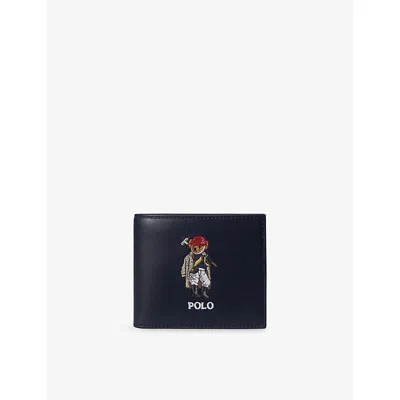 Polo Ralph Lauren Mens Newport Navy Bear-embroidered Leather Billfold Wallet In Blue