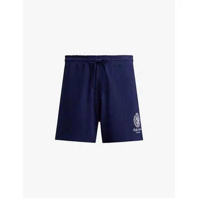 Polo Ralph Lauren Mens Newport Navy Crest-print Drawstring-waist Cotton Shorts In Blue