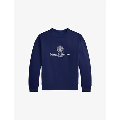 Polo Ralph Lauren Mens Newport Navy Crest-print Relaxed-fit Cotton-blend Sweatshirt In Blue