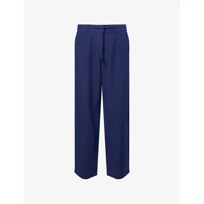 Polo Ralph Lauren Mens Drawstring Wide-leg Linen And Cotton Trousers Newport Navy