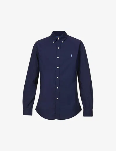 POLO RALPH LAUREN MENS NEWPORT NAVY LONG-SLEEVED LOGO-EMBROIDERED SLIM-FIT STRETCH COTTON-POPLIN SHIRT,41402997