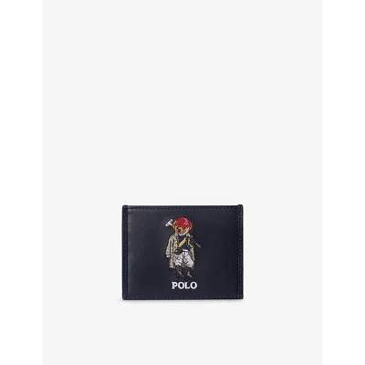 Polo Ralph Lauren Mens Newport Navy Polo Bear Leather Card Case In Blue