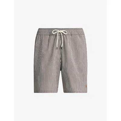 Polo Ralph Lauren Mens Nutmeg Brown Traveller Striped Swimming Trunks In Gray