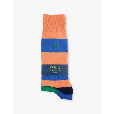 Polo Ralph Lauren Mens  Logo-embroidered Pack-of-two Colour-block Stretch-cotton Crew Socks