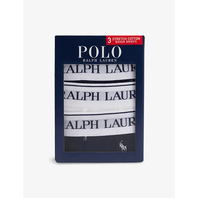Polo Ralph Lauren Mens  Pack Of Three Branded Cotton-blend Stretch-jersey Boxers In Crs Nvy/whte/crs Nvy Aop