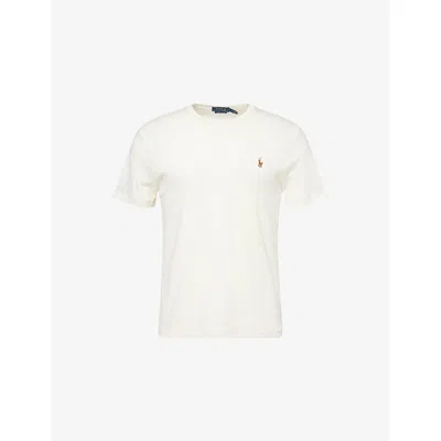 Polo Ralph Lauren Mens Pale Cream Logo-embroidered Crewneck Pima-cotton T-shirt