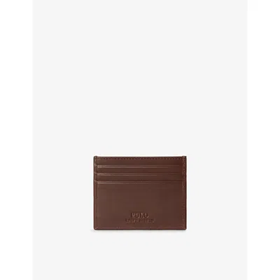Polo Ralph Lauren Mens Polo Bear-embroidered Leather Card Holder Chestnut