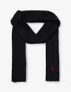 Polo Ralph Lauren Mens Polo Black Brand-embroidered Ribbed Wool Scarf In Polo Black