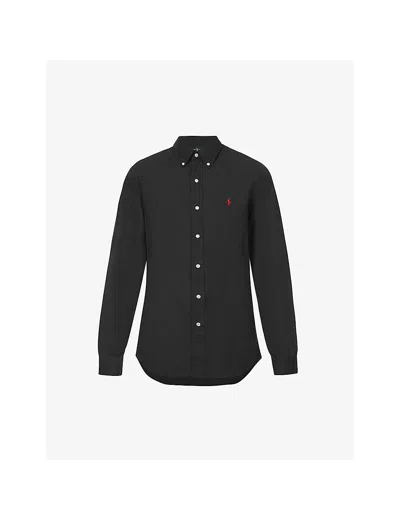 POLO RALPH LAUREN MENS POLO BLACK LONG-SLEEVED LOGO-EMBROIDERED CUSTOM-FIT STRETCH COTTON-POPLIN SHIRT,41403172