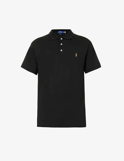 POLO RALPH LAUREN MENS POLO BLACK SHORT-SLEEVED LOGO-EMBROIDERED CUSTOM SLIM-FIT COTTON-JERSEY POLO SHIRT,40943468