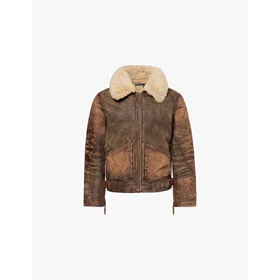 Polo Ralph Lauren Mens  Annual Shearling Regular-fit Leather Jacket In Brown Earth