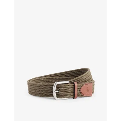 Polo Ralph Lauren Mens Braided Engraved-buckle Woven-blend Belt Canopy Olive