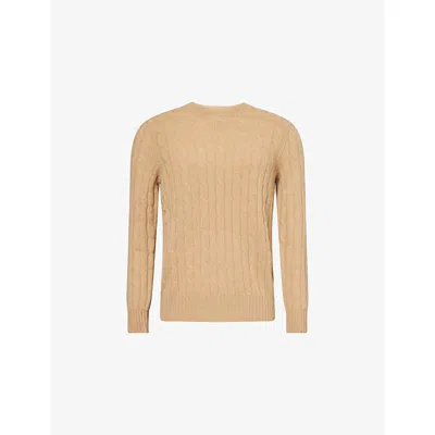 Polo Ralph Lauren Mens Cable-knit Crewneck Cashmere Jumper Salted Caramel Melange In Brown