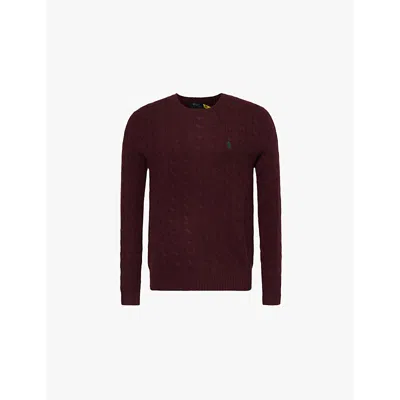 Polo Ralph Lauren Mens Aged Wine Heather Crewneck Cable-knit Wool And Cashmere-blend Knit Jumper