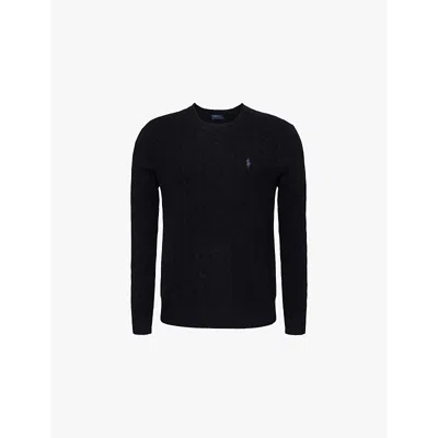 Polo Ralph Lauren Mens Polo Black Crewneck Cable-knit Wool And Cashmere-blend Knit Jumper Xxl