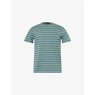 POLO RALPH LAUREN MENS POLO RALPH LAUREN EMBROIDERED-LOGO STRIPED COTTON T- SHIRT
