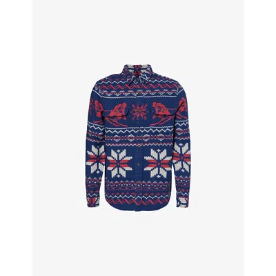 Polo Ralph Lauren Mens Multi Fair-isle-pattern Flannel Cotton Shirt