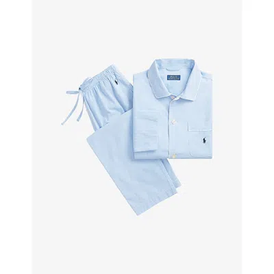 Polo Ralph Lauren Mens  Gingham-pattern Long-sleeve Cotton-poplin Pyjama Set In Blue