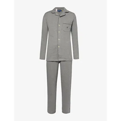 Polo Ralph Lauren Mens  Herringbone Button-front Cotton-flannel Pyjama Set In And Htr/brcly Hthr
