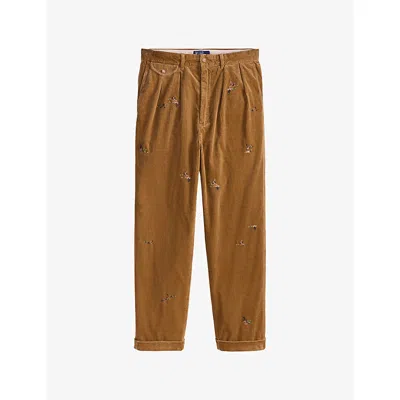 POLO RALPH LAUREN MENS BROWN HITMAN WIDE-LEG PLEATED COTTON-CORDUROY TROUSERS