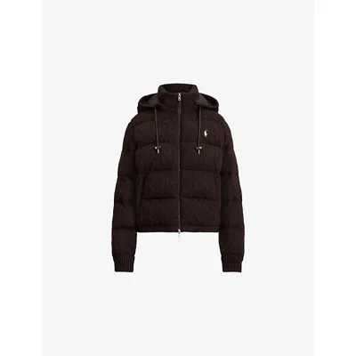 Polo Ralph Lauren Mens  Hooded Cable-knit Wool And Cashmere-blend Puffer In Brown
