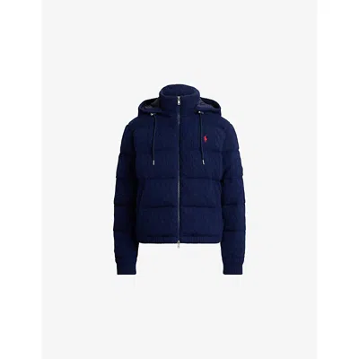 Polo Ralph Lauren Mens  Hooded Cable-knit Wool And Cashmere-blend Puffer In Blue