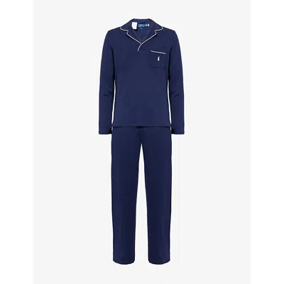 Polo Ralph Lauren Mens Interlock Long-sleeve Cotton-jersey Pyjama Set Cruise Navy Polo Set