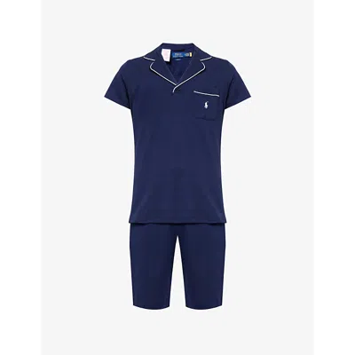 Polo Ralph Lauren Mens Interlock Short-sleeve Cotton-jersey Pyjama Set Cruise Navy Polo Set