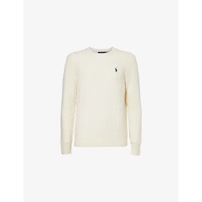 Polo Ralph Lauren Mens Andover Cream Logo-embroidered Cable-knit Wool-blend Jumper