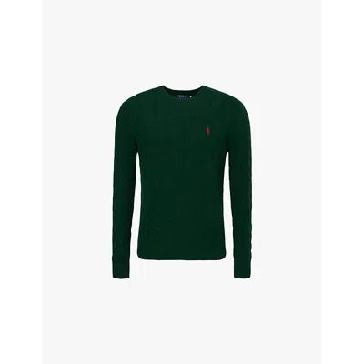POLO RALPH LAUREN MENS LOGO-EMBROIDERY CABLE-KNIT WOOL AND CASHMERE-BLEND KNIT JUMPER MOSS AGATE XXL