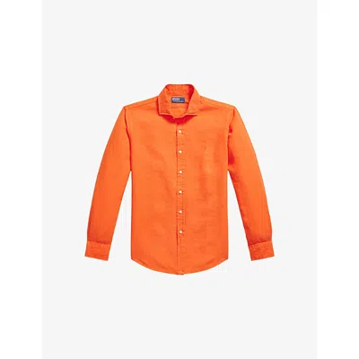 Polo Ralph Lauren Mens Sailing Orange Logo-embroidered Custom-fit Linen Shirt Xl