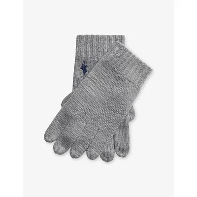 Polo Ralph Lauren Mens  Logo-embroidered Wool Gloves In Gray