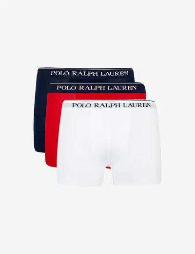 POLO RALPH LAUREN MENS PACK OF THREE SLIM-FIT STRETCH COTTON TRUNKS WHITE/RED/BLUE,18036534